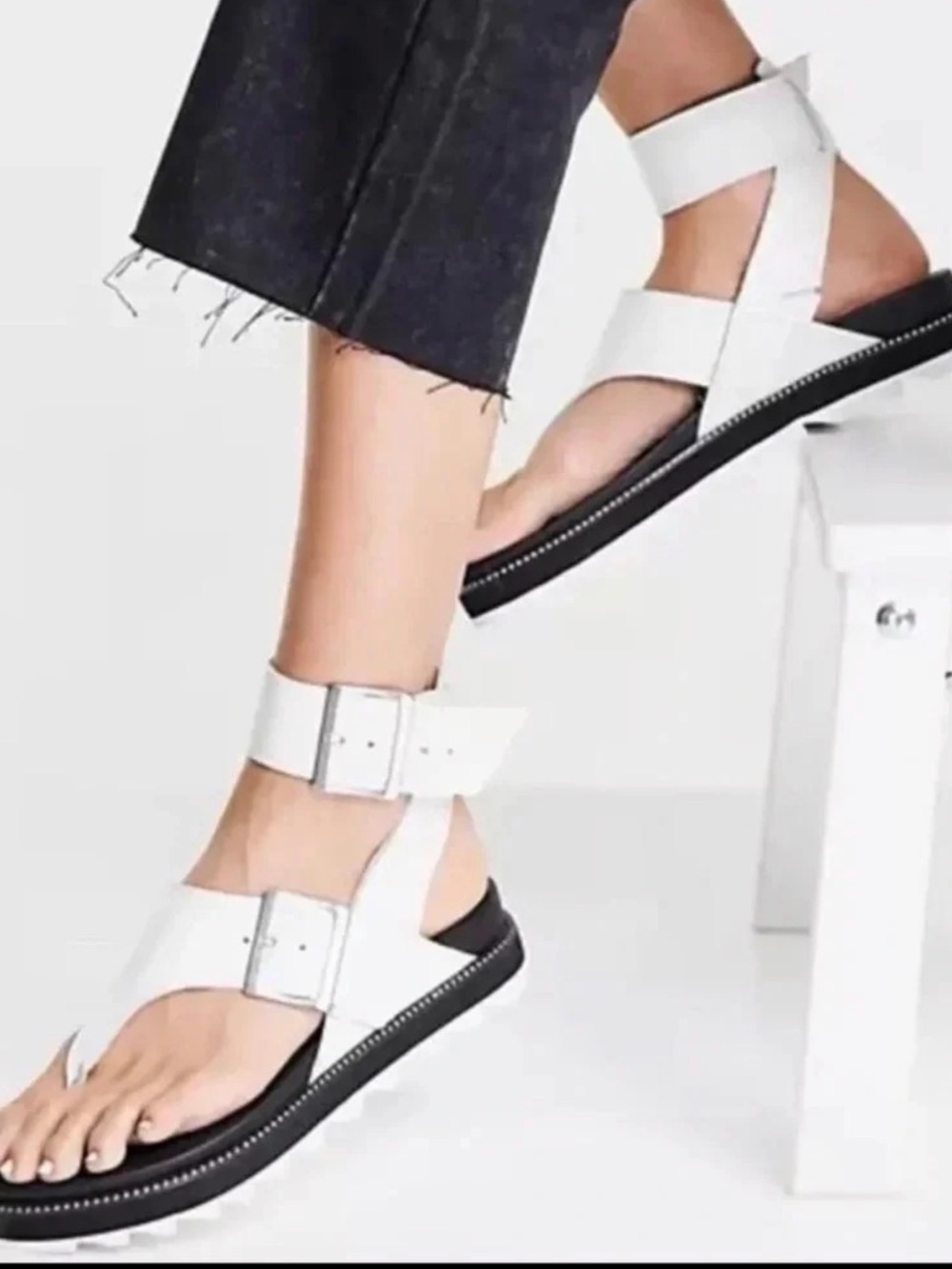 Sorel Free People addition White Double-Buckle Ankle Strap Sandal